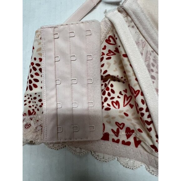 Adore Me Womens 34C Underwire Longline Bra Pink Hearts Padded - Picture 2 of 6